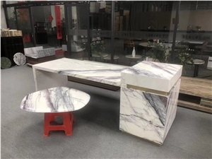 Milas Lilac Marble Office Table, Stone Interior Furniture